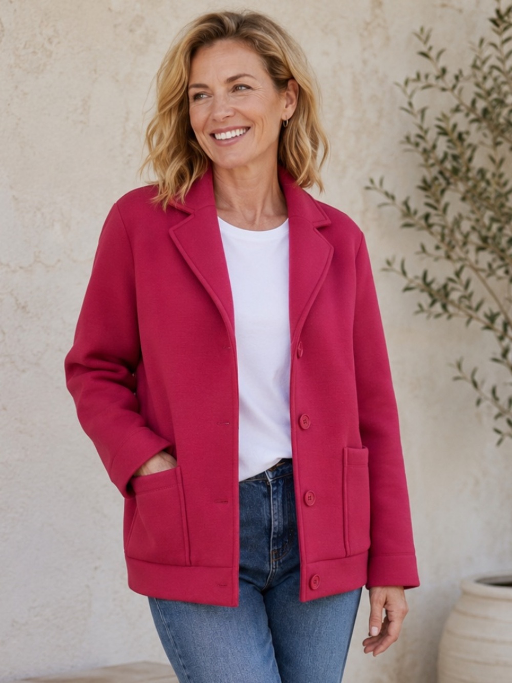 Marla Wynne Layers Scuba Knit Blazer Jacket Raspberry Pink Size M NWOT